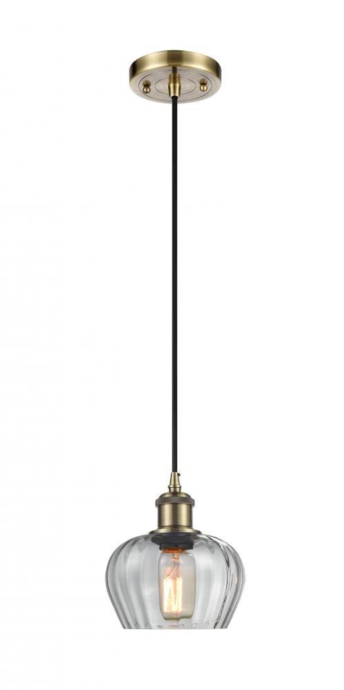 Fenton - 1 Light - 7 inch - Antique Brass - Cord hung - Mini Pendant