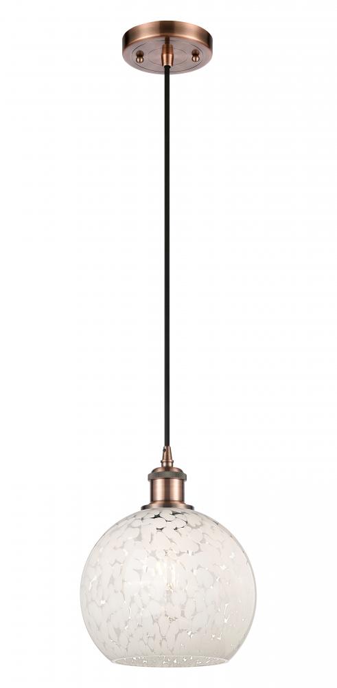 White Mouchette - 1 Light - 8 inch - Antique Copper - Cord Hung - Mini Pendant