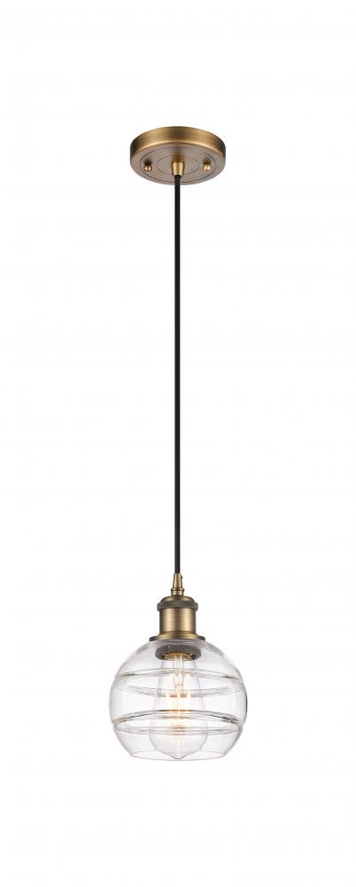 Rochester - 1 Light - 6 inch - Brushed Brass - Cord hung - Mini Pendant