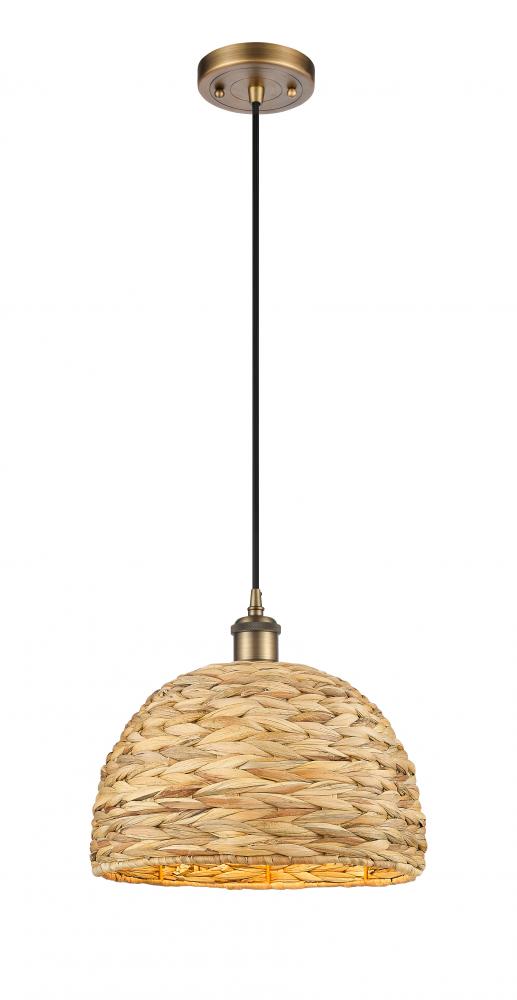 Woven Rattan - 1 Light - 12 inch - Brushed Brass - Mini Pendant