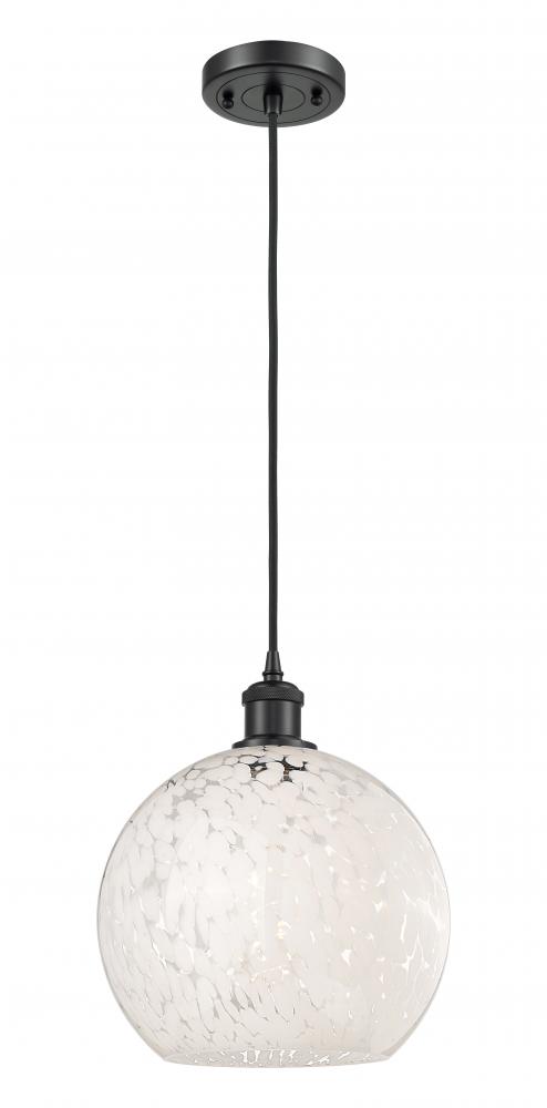 White Mouchette - 1 Light - 10 inch - Matte Black - Cord Hung - Mini Pendant