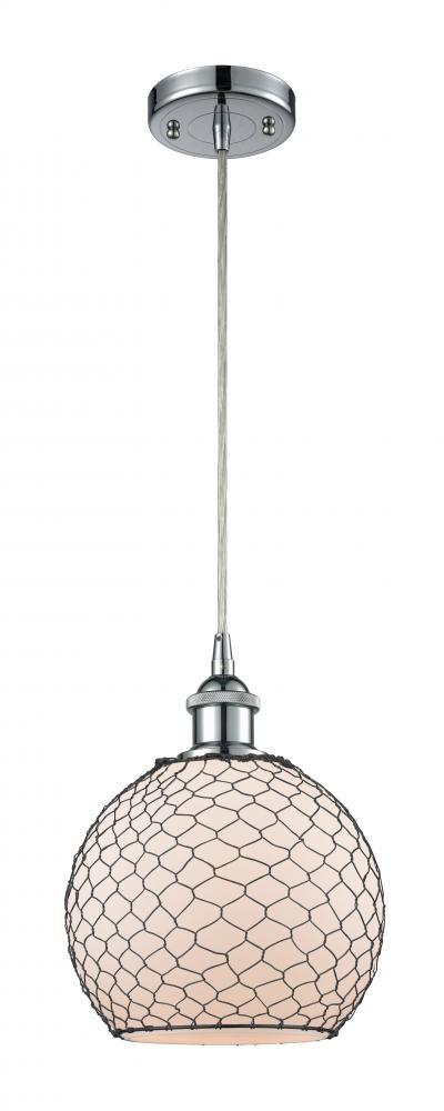 Farmhouse Chicken Wire - 1 Light - 8 inch - Polished Chrome - Cord hung - Mini Pendant