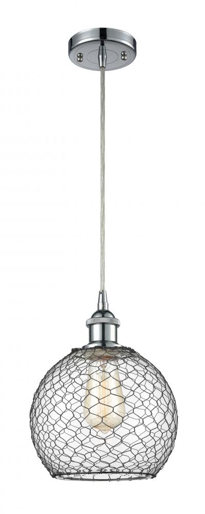 Farmhouse Chicken Wire - 1 Light - 8 inch - Polished Chrome - Cord hung - Mini Pendant