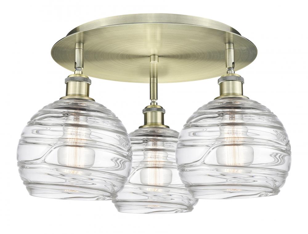 Athens Deco Swirl - 3 Light - 20 inch - Antique Brass - Flush Mount