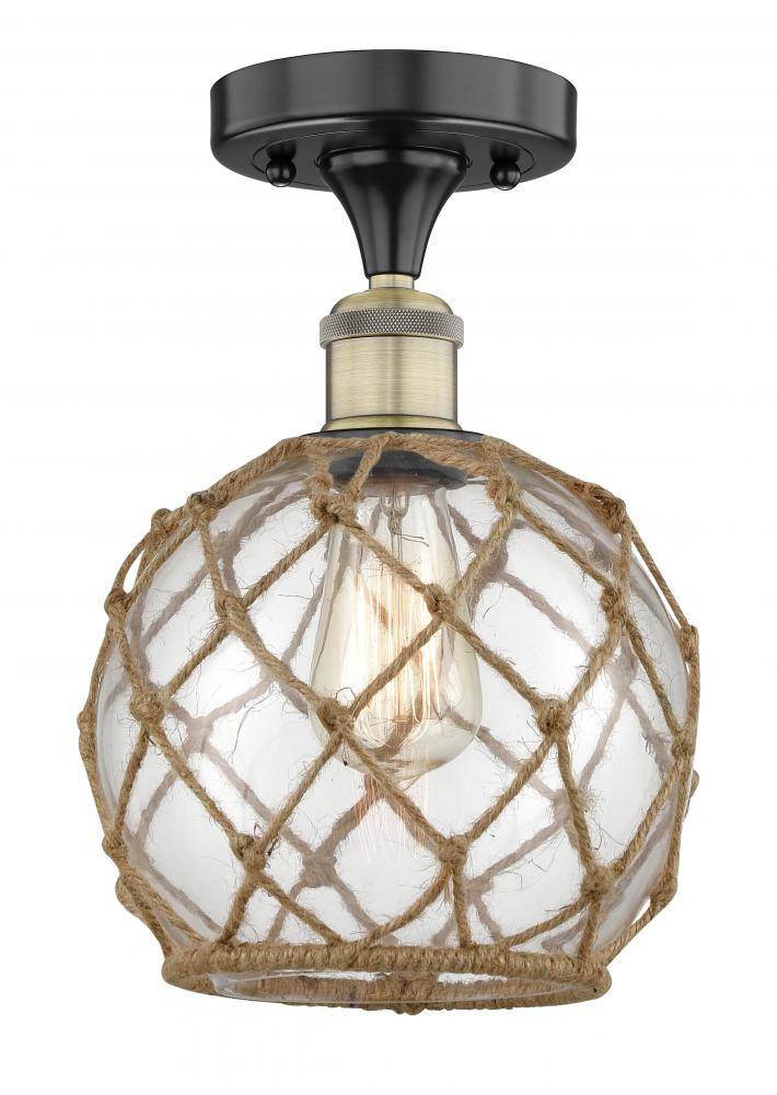 Farmhouse Rope - 1 Light - 8 inch - Black Antique Brass - Semi-Flush Mount