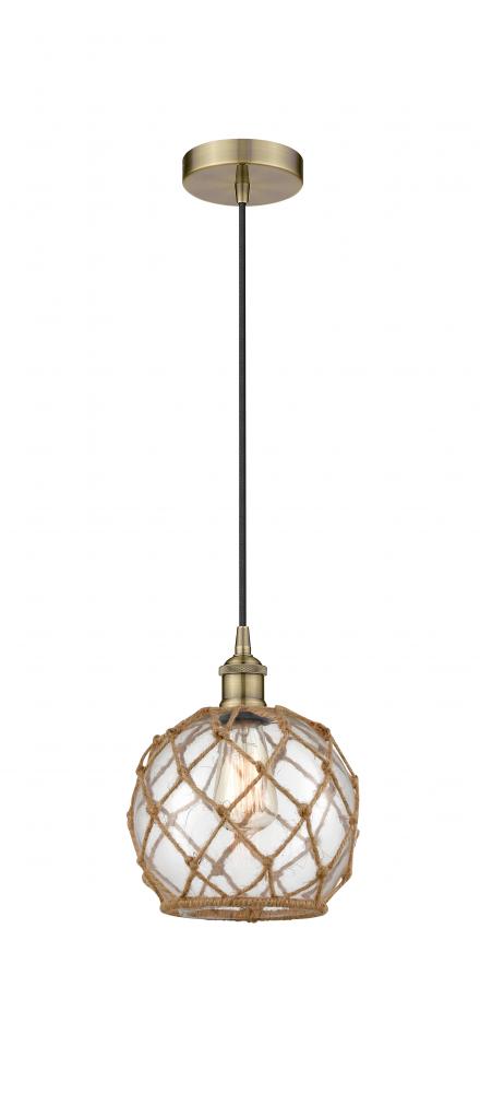 Farmhouse Rope - 1 Light - 8 inch - Antique Brass - Cord hung - Mini Pendant