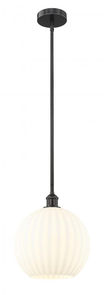 White Venetian - 1 Light - 12 inch - Matte Black - Stem Hung - Mini Pendant