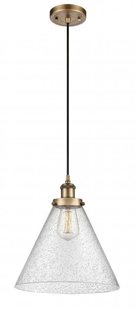 Cone - 1 Light - 12 inch - Brushed Brass - Cord hung - Mini Pendant