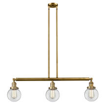 Innovations Lighting 213-BB-G202-6 - Beacon - 3 Light - 39 inch - Brushed Brass - Stem Hung - Island Light