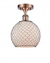 Innovations Lighting 516-1C-AC-G121-8CBK - Farmhouse Chicken Wire - 1 Light - 8 inch - Antique Copper - Semi-Flush Mount