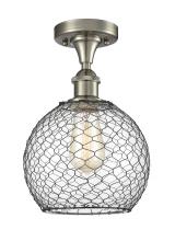 Innovations Lighting 516-1C-SN-G122-8CBK - Farmhouse Chicken Wire - 1 Light - 8 inch - Brushed Satin Nickel - Semi-Flush Mount