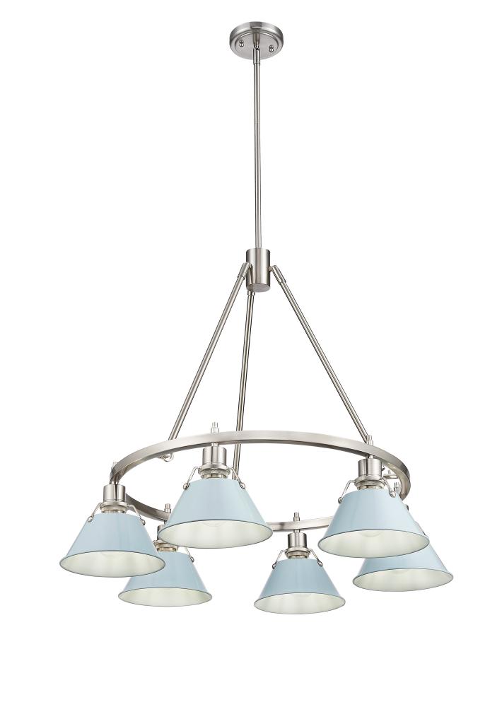 Orwell PW 6 Light Chandelier in Pewter with Dusky Blue shades