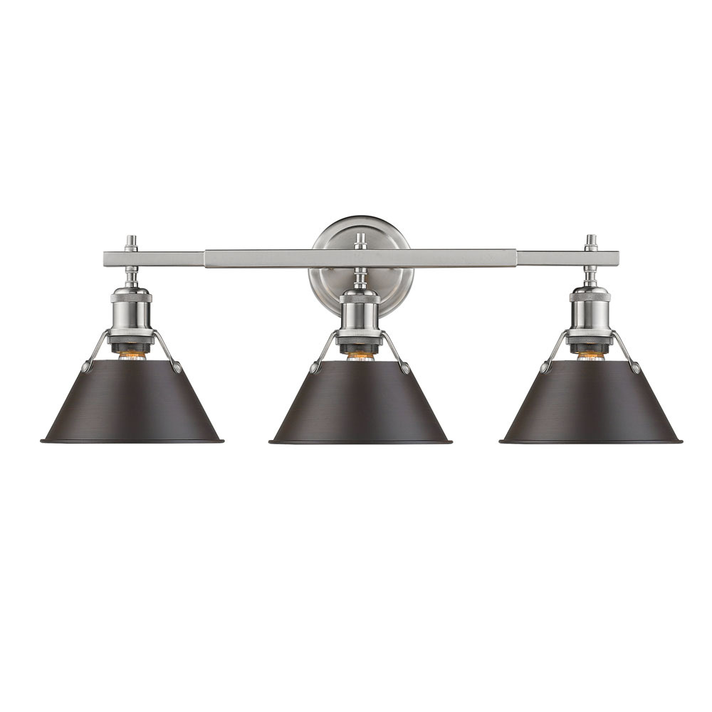 Orwell 3-Light Vanity Light in Pewter with Rubbed Bronze