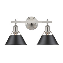 Golden 3306-BA2 PW-BLK - Orwell 2-Light Vanity Light in Pewter with Matte Black