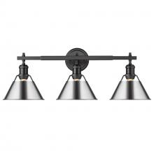 Golden 3306-BA3 BLK-CH - Orwell 3-Light Vanity Light in Matte Black with Chrome