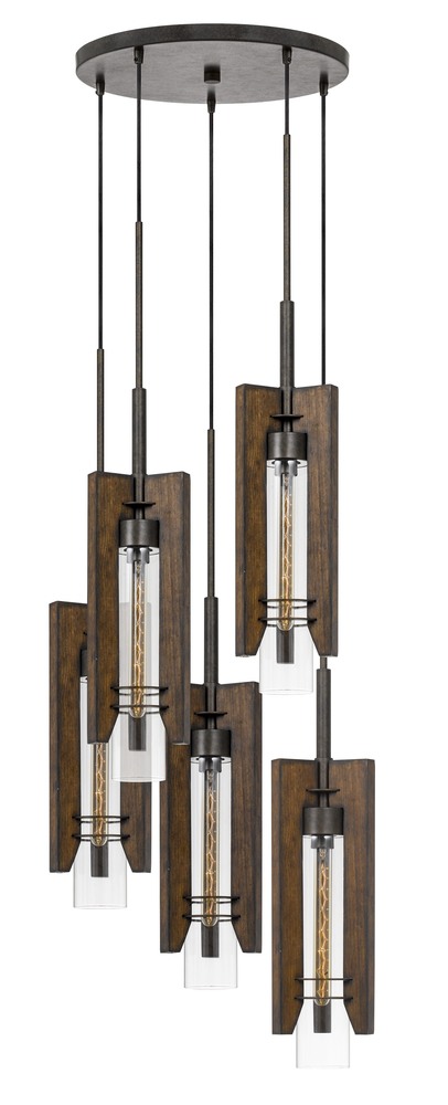 60W X 3 Almeria Wood/Glass 4 Light Pendant Fixture (Edison Bulbs Not included)