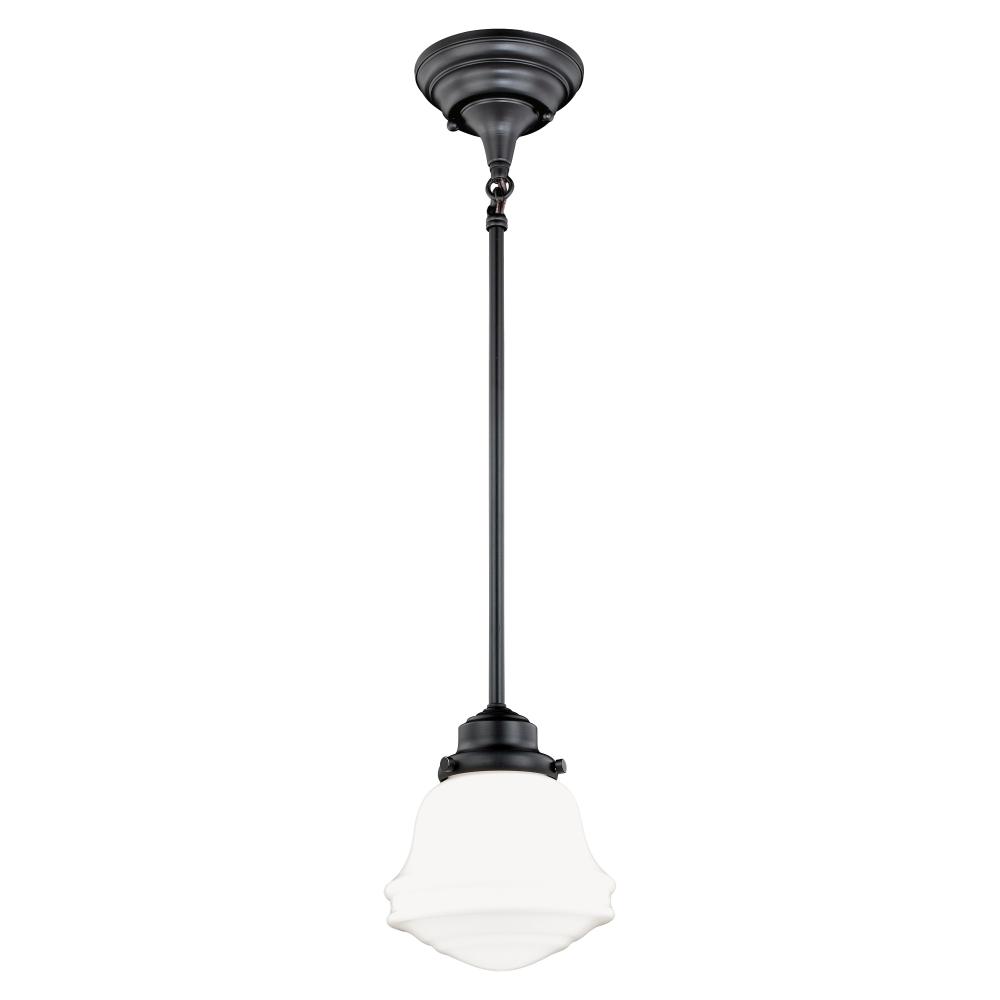 Huntley 6.25-in Mini Pendant Milk Glass Oil Rubbed Bronze