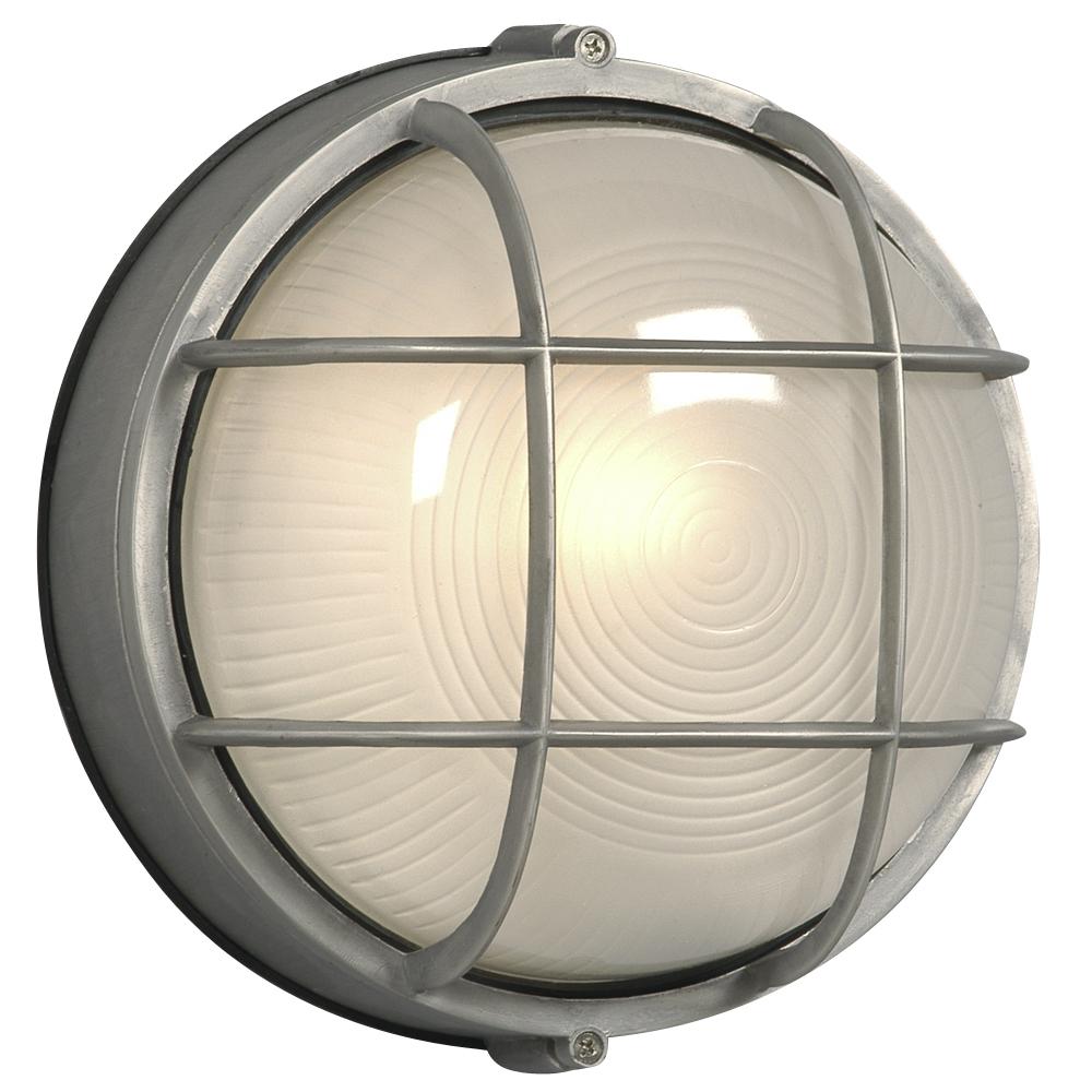 Cast Aluminum Marine Light with Guard - Satin Aluminum w/ Frosted Glass