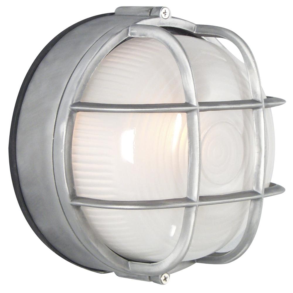 Cast Aluminum Marine Light with Guard - Satin Aluminum w/ Frosted Glass