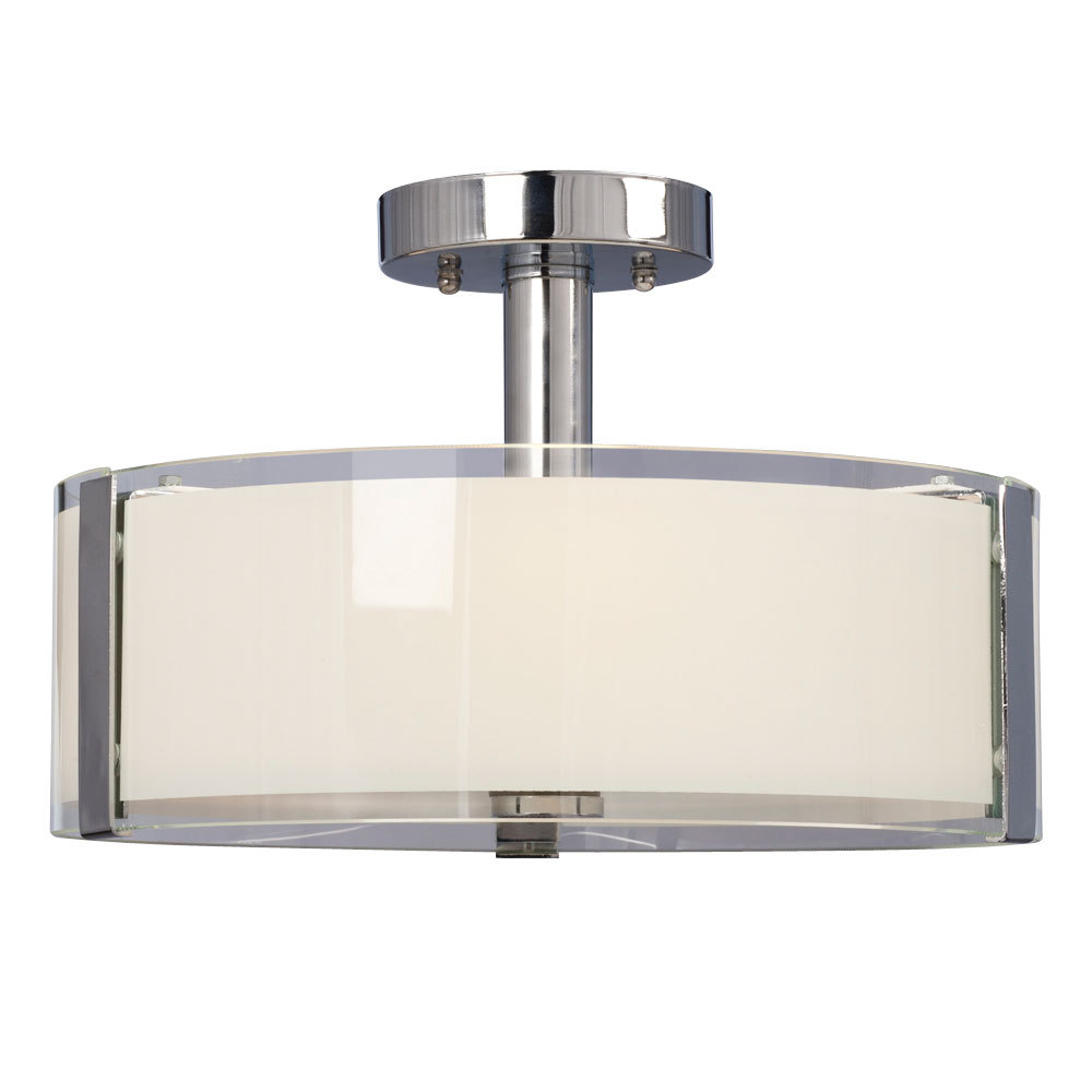 3-Light Semi Flush Mount - Polished Chrome with White Opal/Clear Glass