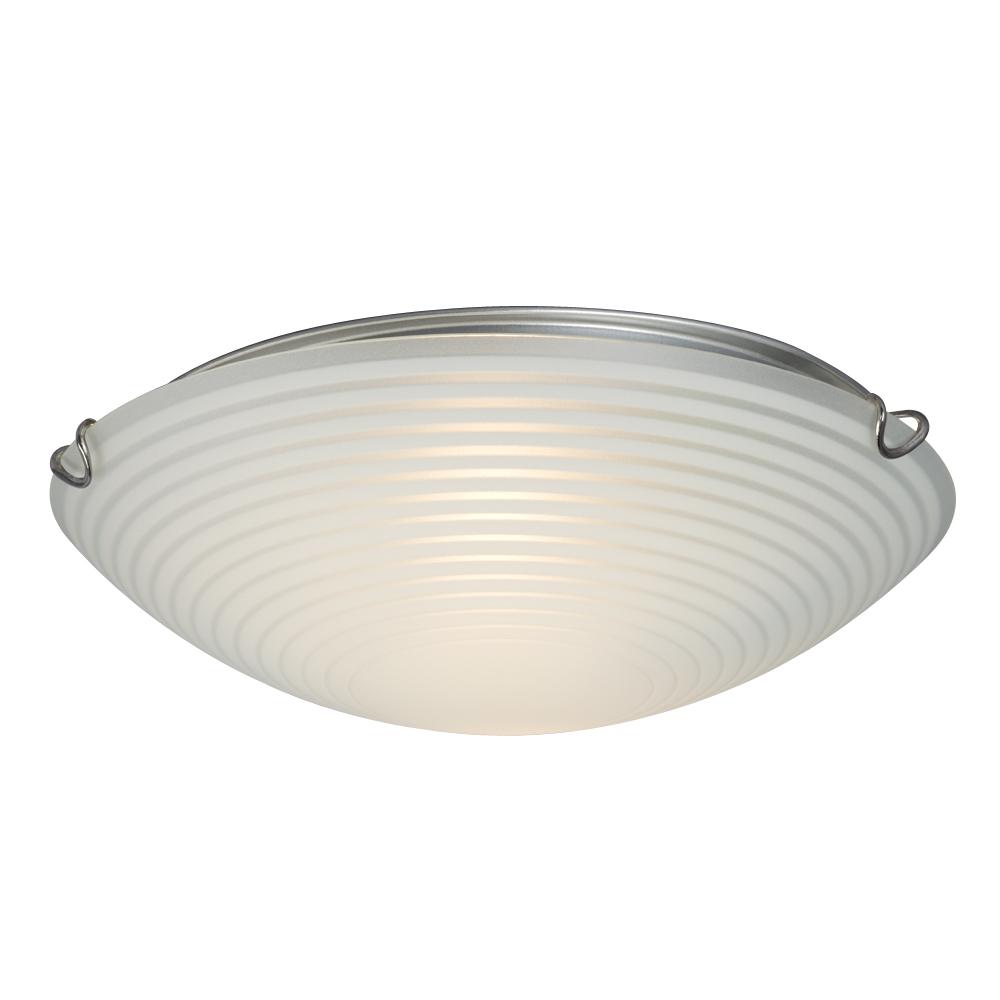 2-Light Flush Mount - Polished Chrome with White Striped Glass Shade