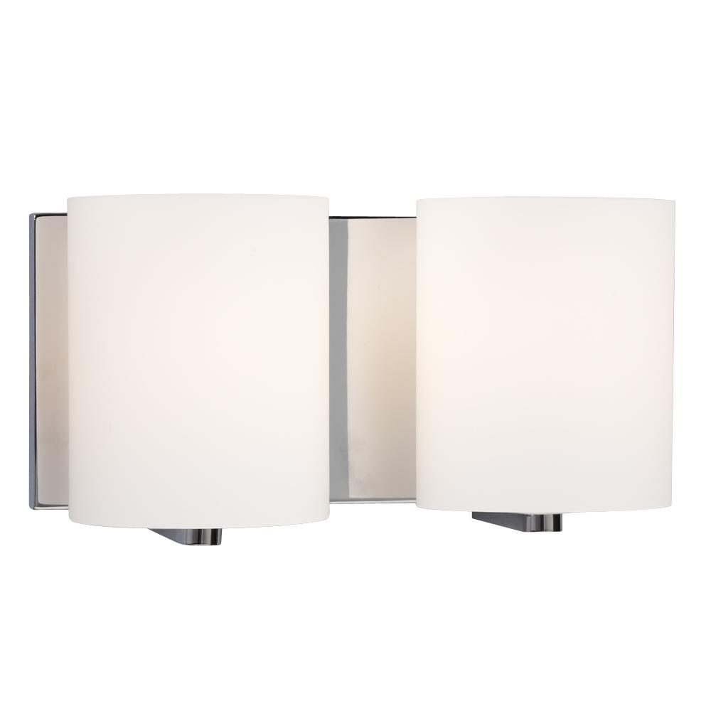 2-Light Vanity Light - Polished Chrome with Satin White Cylinder Glass