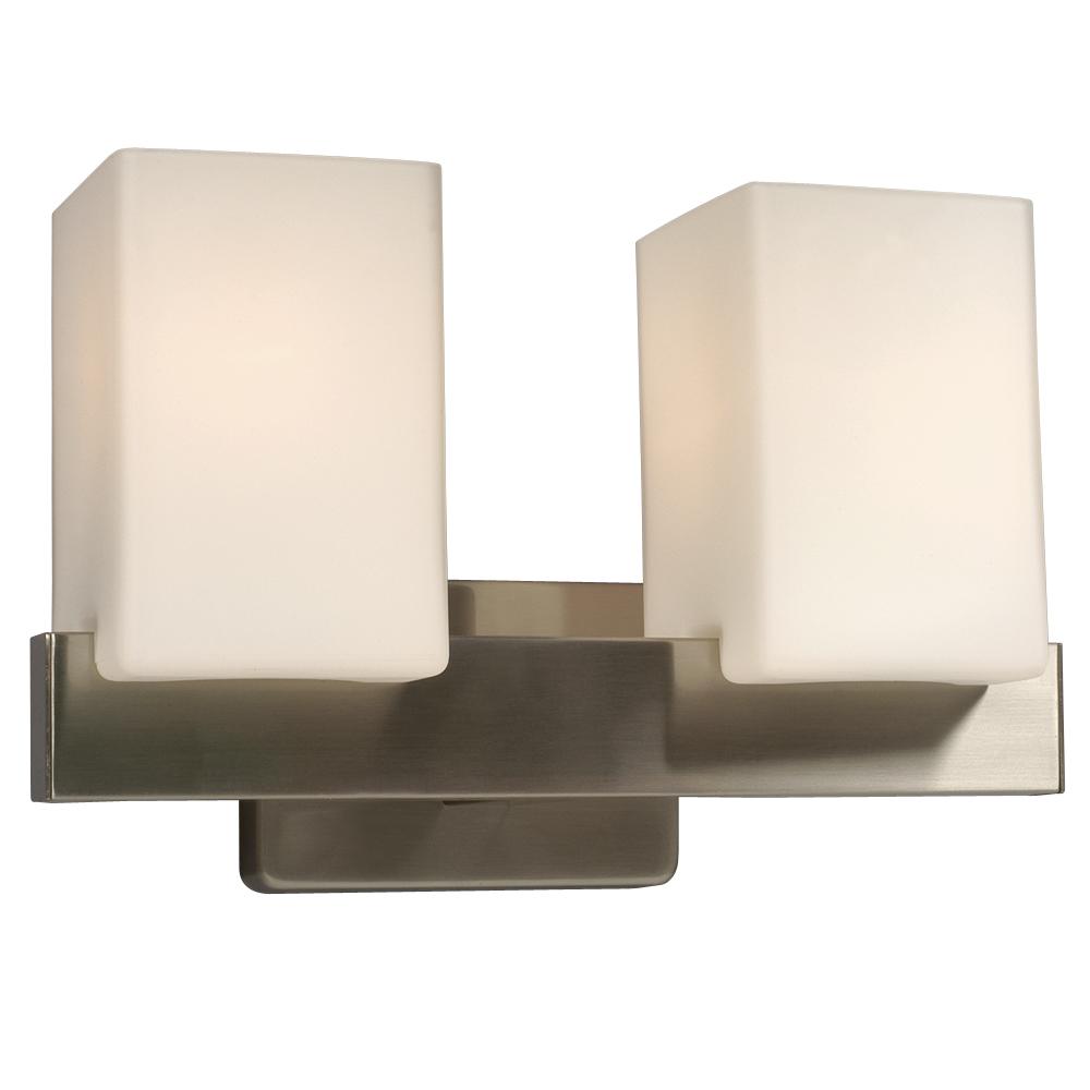 Two Light Vanity - Brushed Nickel w/ Satin White Glass