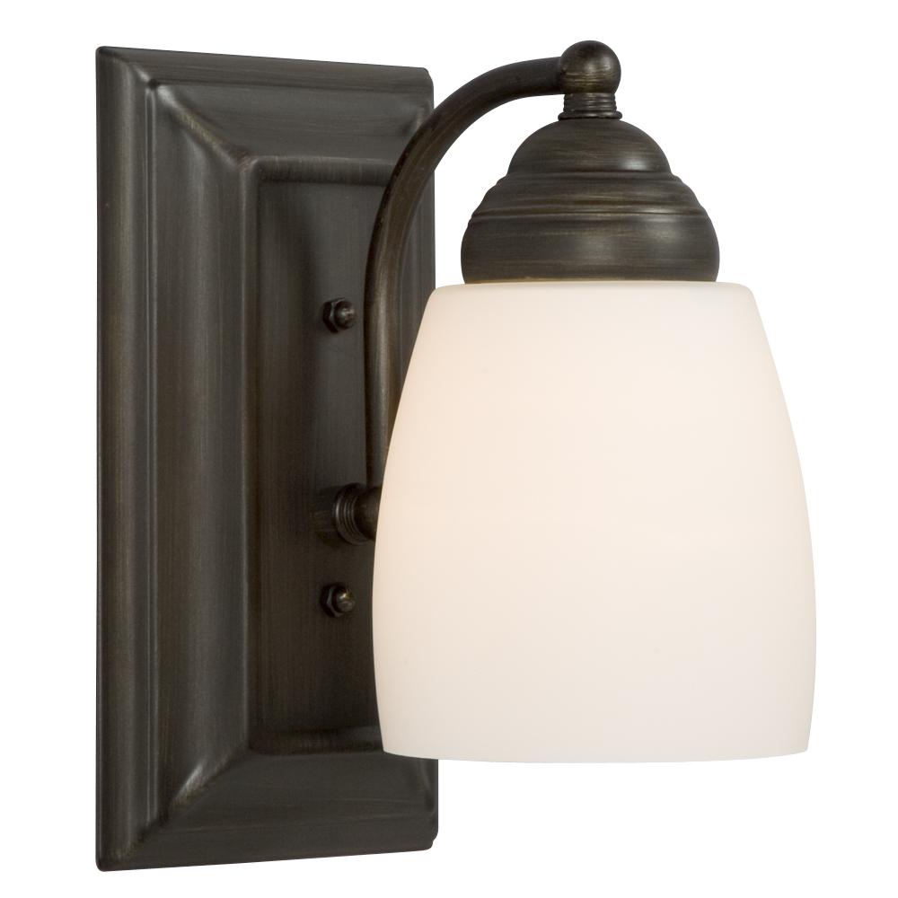 Single Light Vanity - Oil Rubbed Bronze w/ Satin White Glass