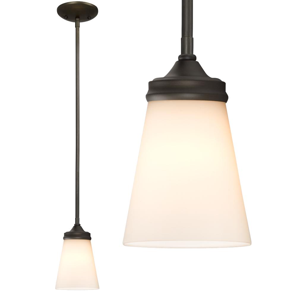 Mini Pendant w/6",12",18" Extension Rods - Oil Rubbed Bronze with White Glass