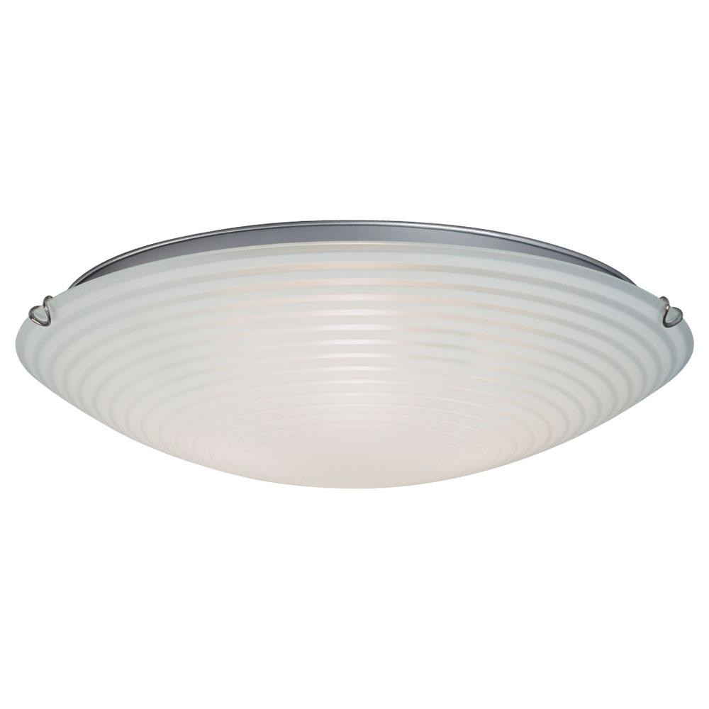 LED Flush Mount Ceiling Light- in Polished Chrome finish with Striped Patterned Satin White Glass