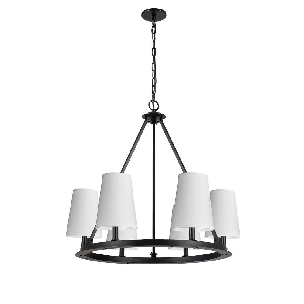 6 Light Incandescent Chandelier Matte Black with White Shades