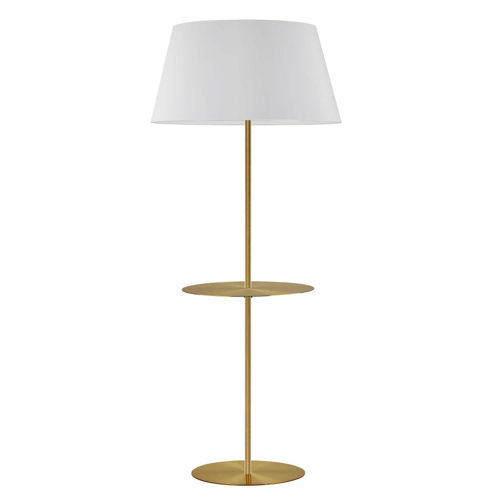 1 Light Incandescent Round Base Floor with Shelf Aged Brass with White Shade