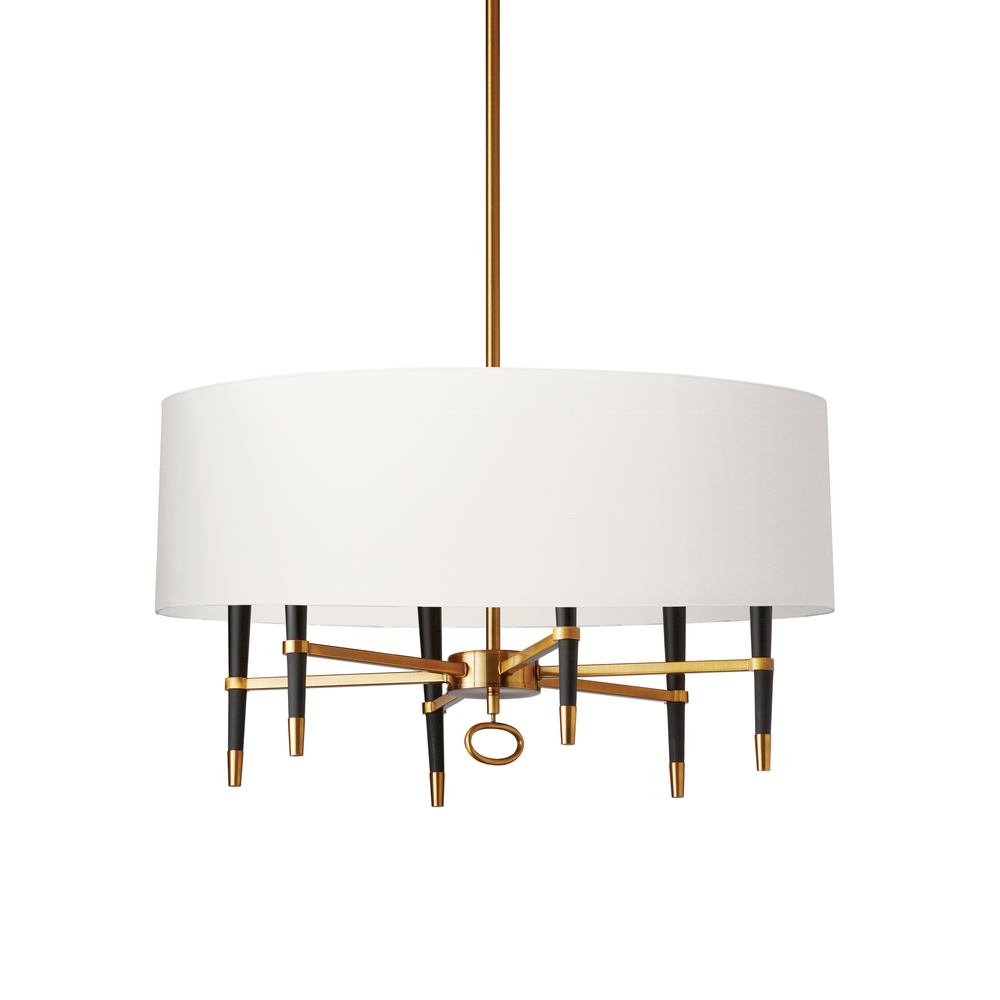 6LT Incandescent Chandelier, VB w/ Wht Shade