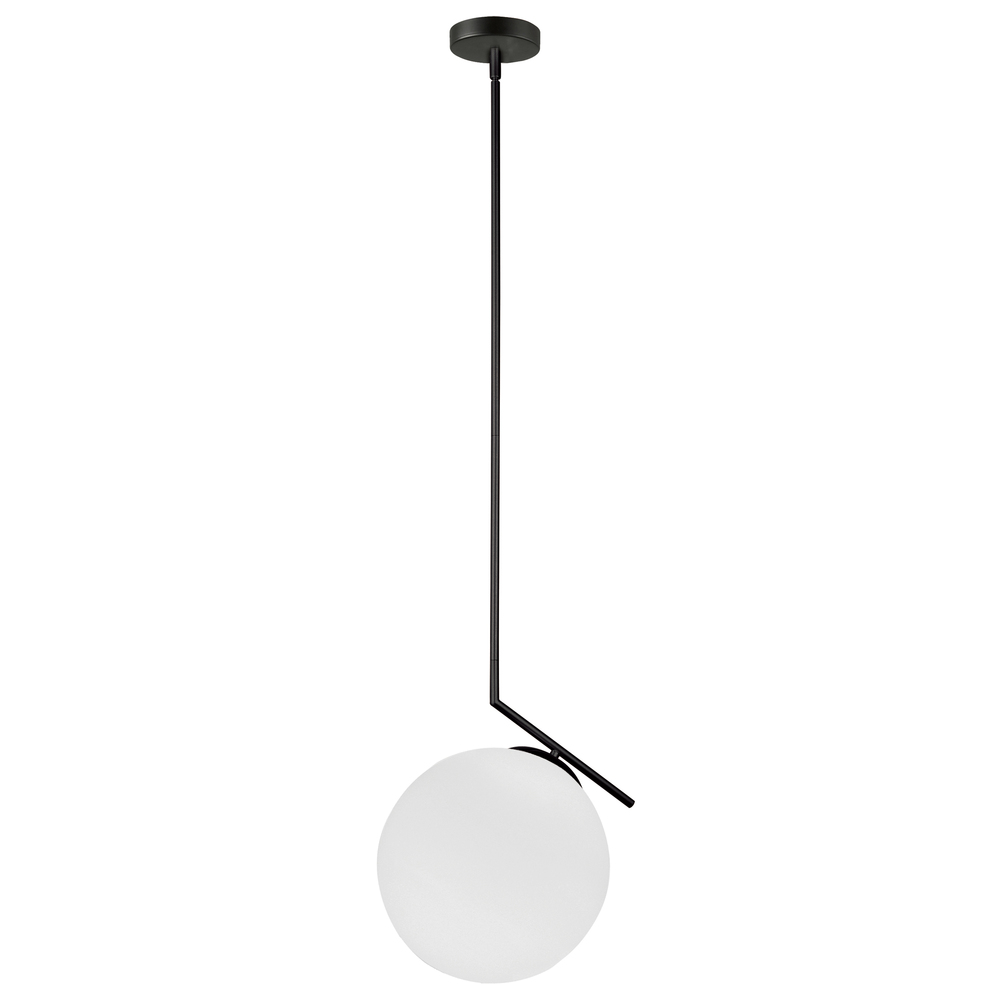 1 Light Incandescent Pendant, Matte Black with Opal Glass