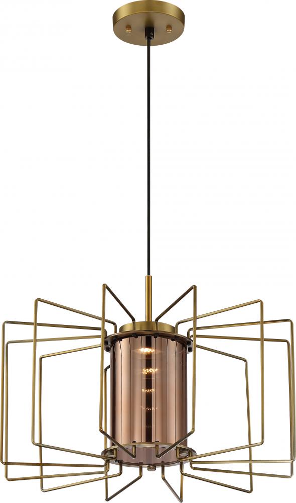 Wired - LED Pendant with Copper Glass - Vintage Brass Finish