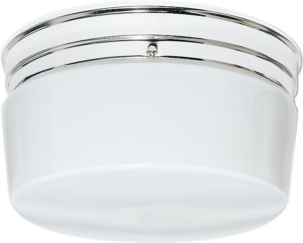 2 Light - 10" Flush with White Glass- Polished Chrome Finish