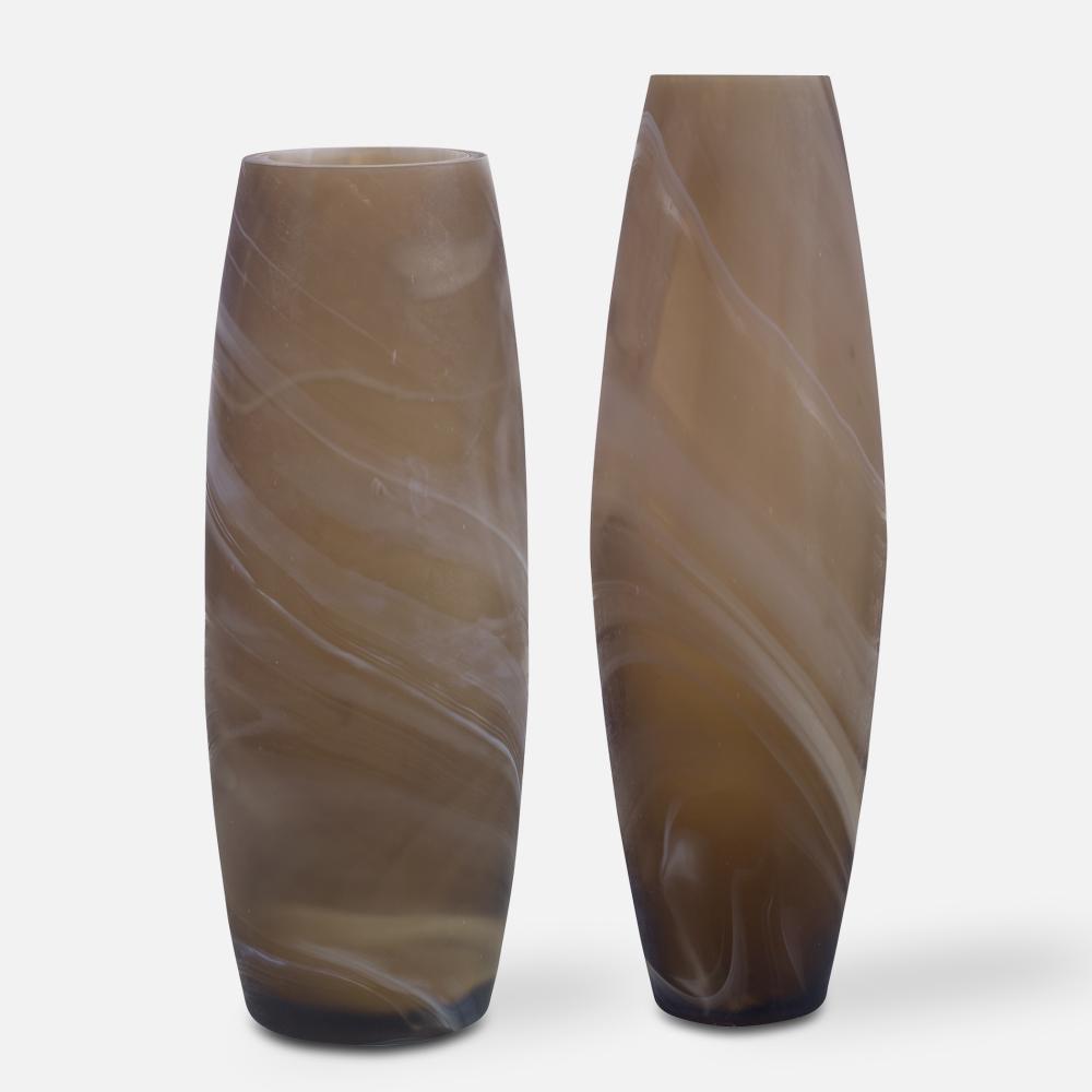 Delicate Swirl Caramel Glass Vases, Set/2