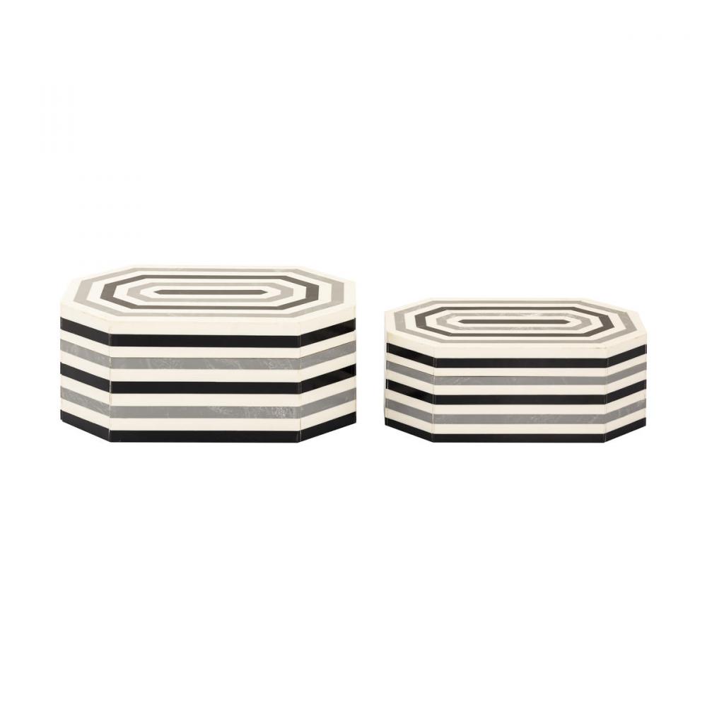 Octagonal Striped Box - Set of 2 White (2 pack) (2 pack)