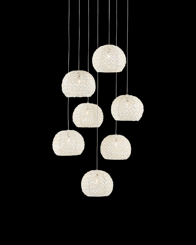 Piero White 7-Light Round Multi-Drop Pendant